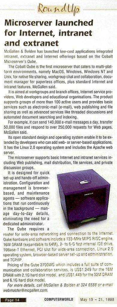 McGallen & Bolden developed human resource intranet apps on UNIX appliances